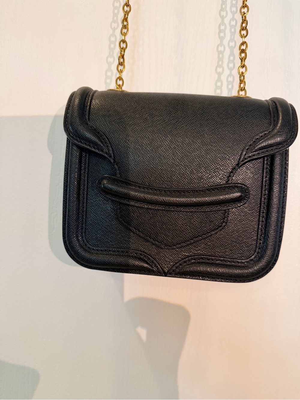 Alexander McQueen Mini Heroine crossbody bag with gold tone hardware and chain